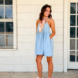 Pleated Denim Mini Dress