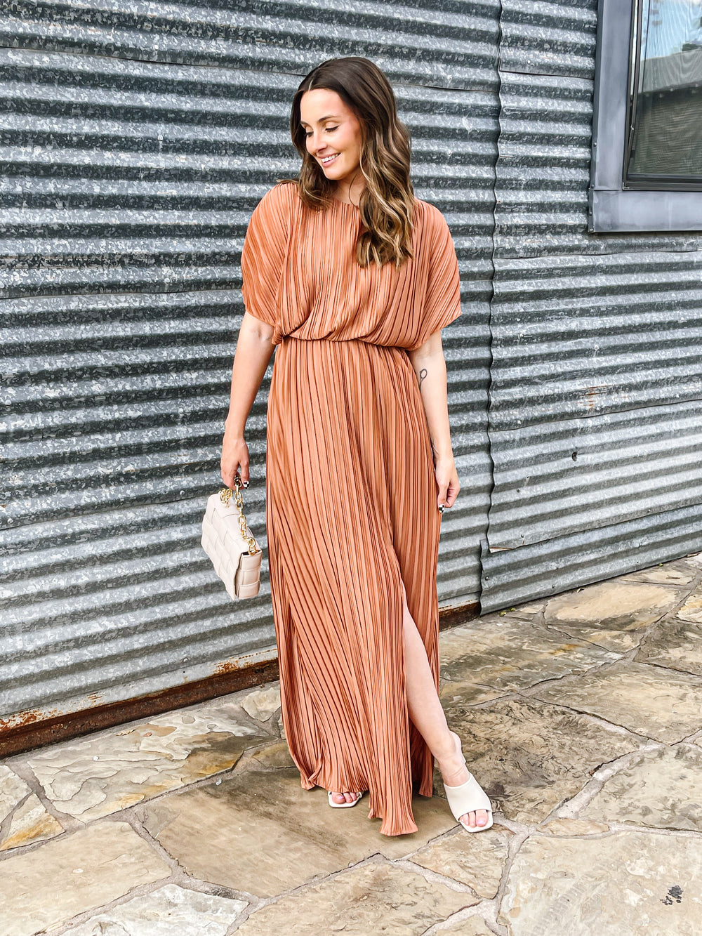 Rose Pleated Maxi Dress