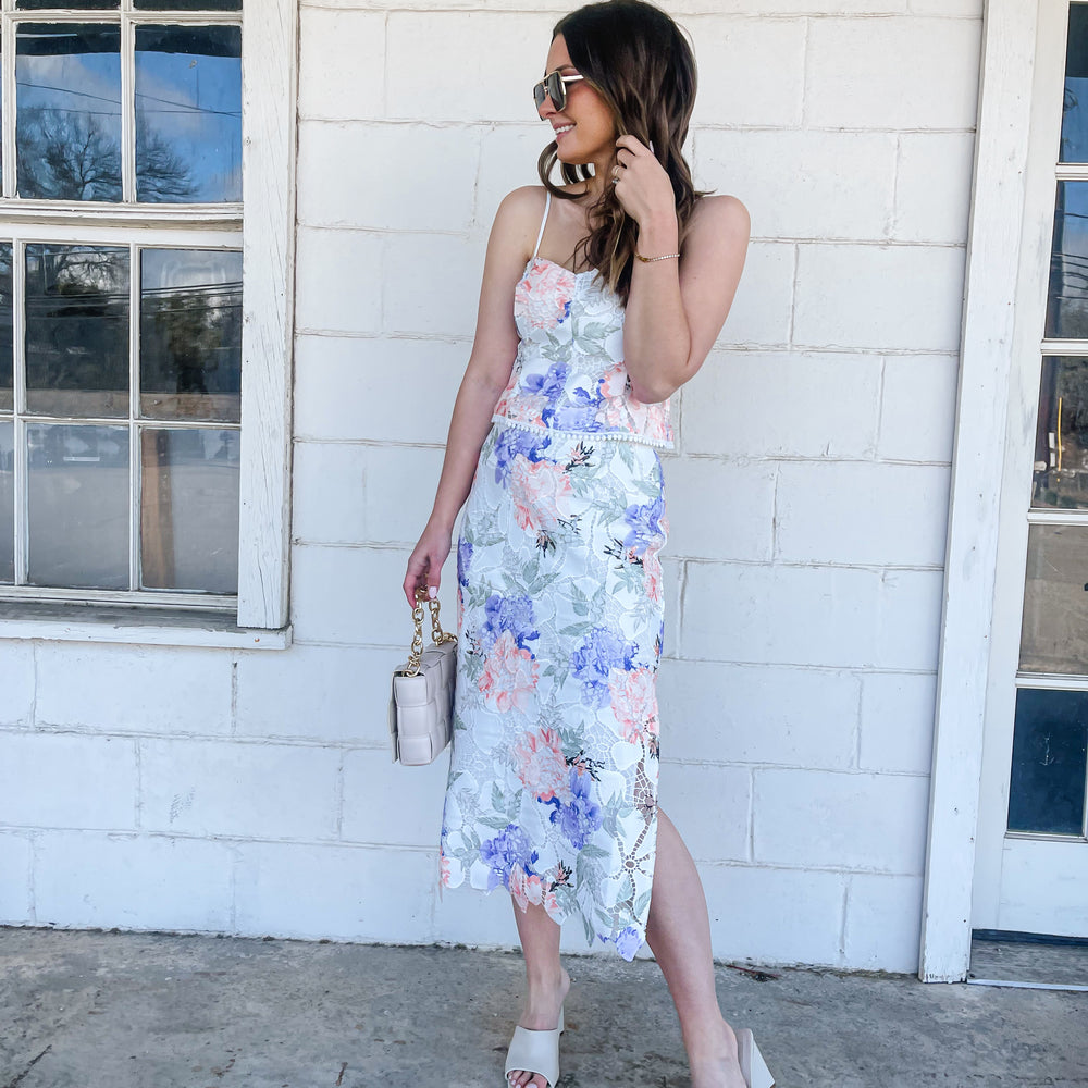
                      
                        Floral Lace Midi Skirt Set
                      
                    