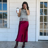 Wine Satin Maxi Skirt