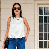 White Bubble Hem Blouse