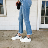 High Rise Kick Flare Raw Hem Denim