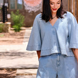 Clair Blue Denim Short Set