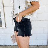 Black High Rise Raw Hem Shorts