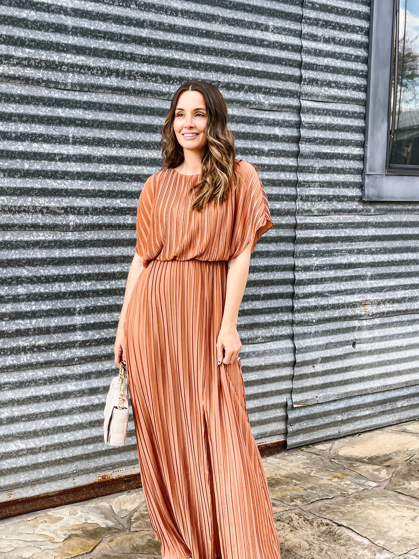 Rose Pleated Maxi Dress