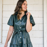 Hunter Green Tiered Faux Leather Dress