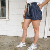 Navy Striped Linen Short