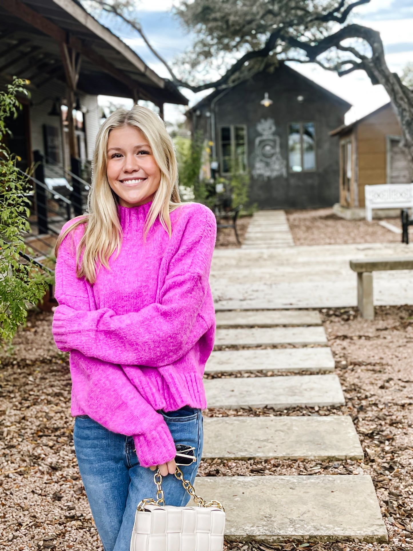 Mock Neck Magenta Sweater