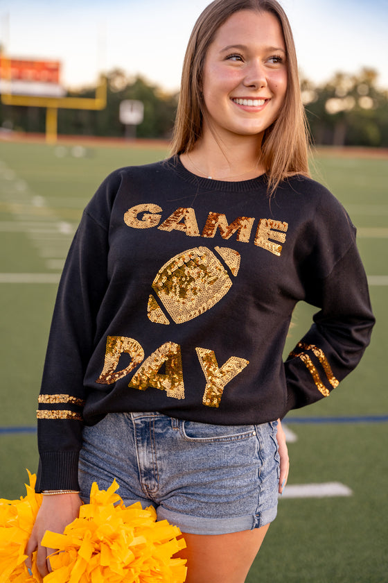 GameDay Knit Sequin Sweater - black