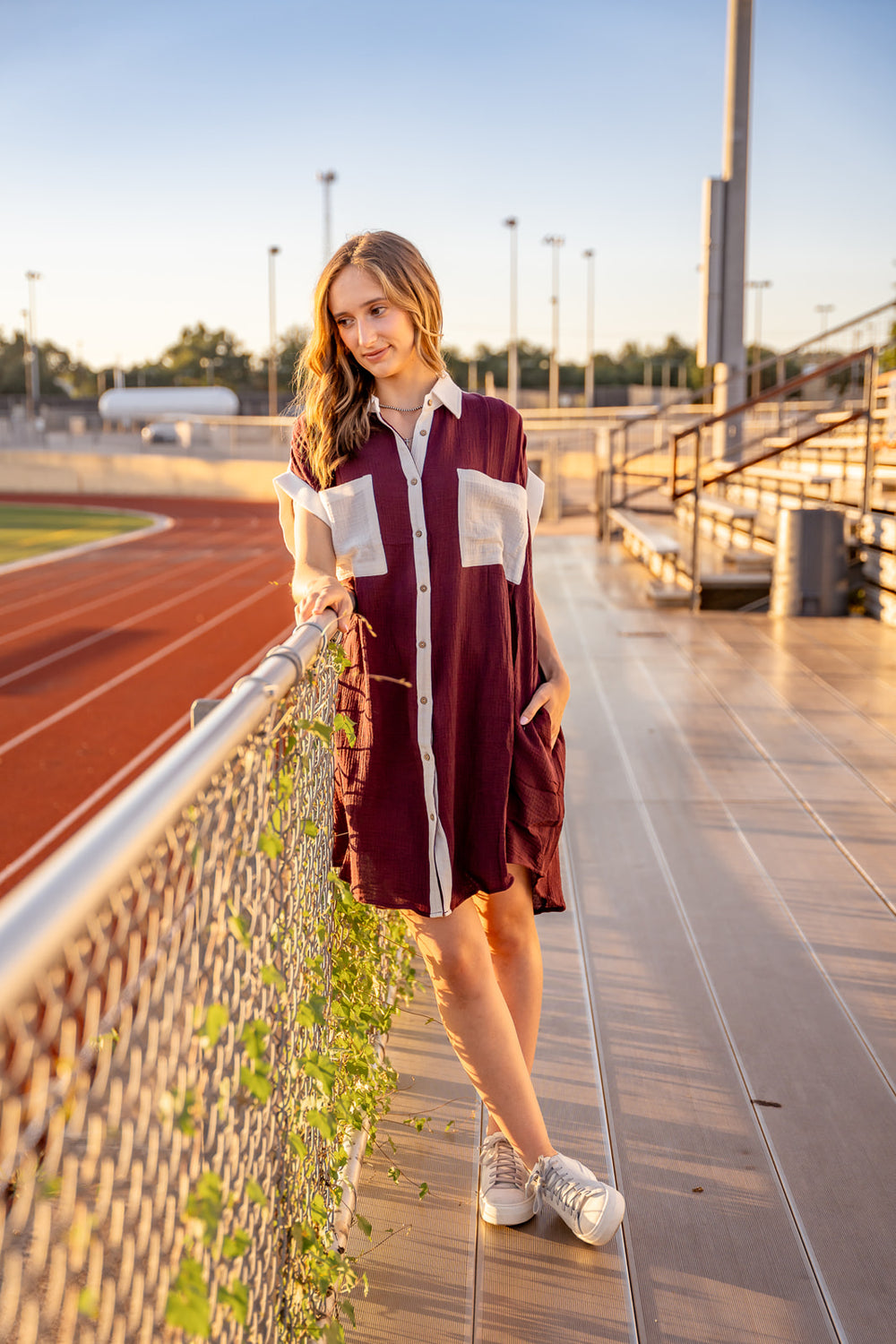 Cotton Color Block Shirt Dress