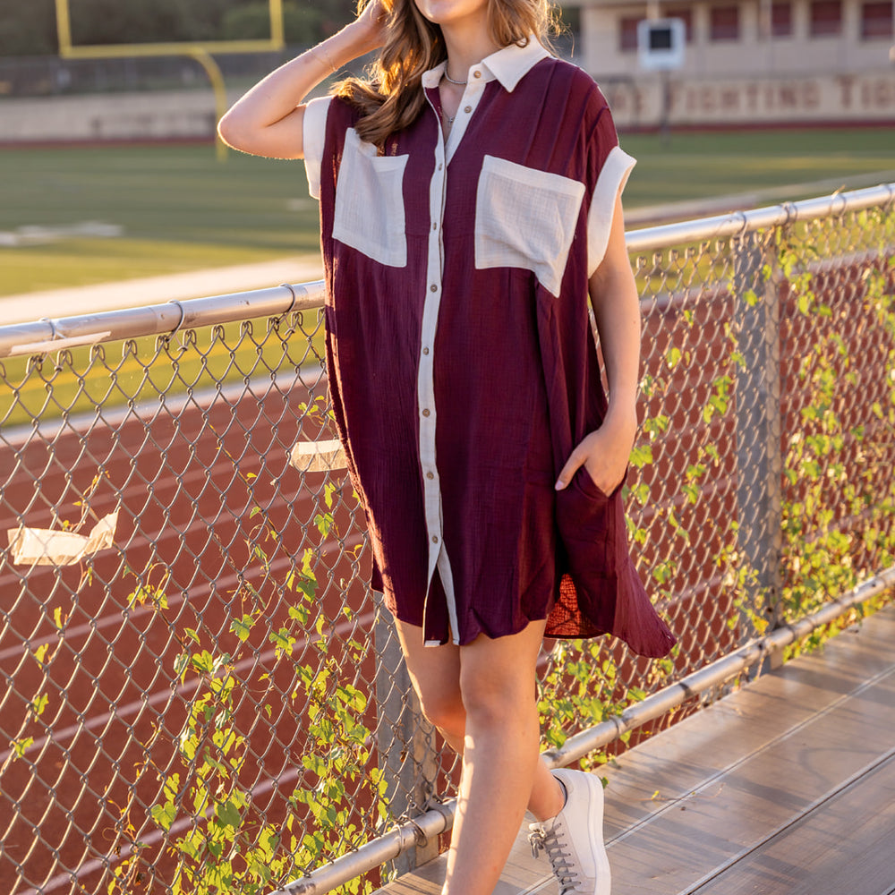 
                      
                        Cotton Color Block Shirt Dress
                      
                    