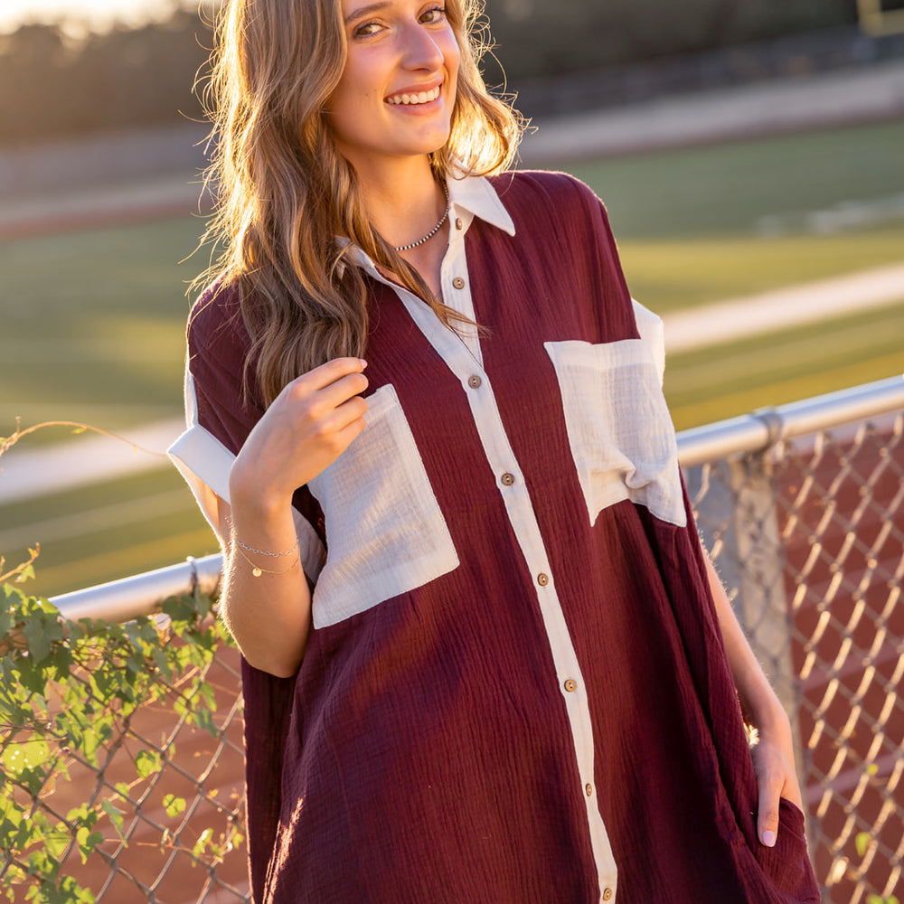 
                      
                        Cotton Color Block Shirt Dress
                      
                    