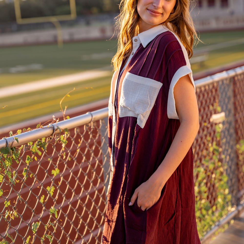 
                      
                        Cotton Color Block Shirt Dress
                      
                    