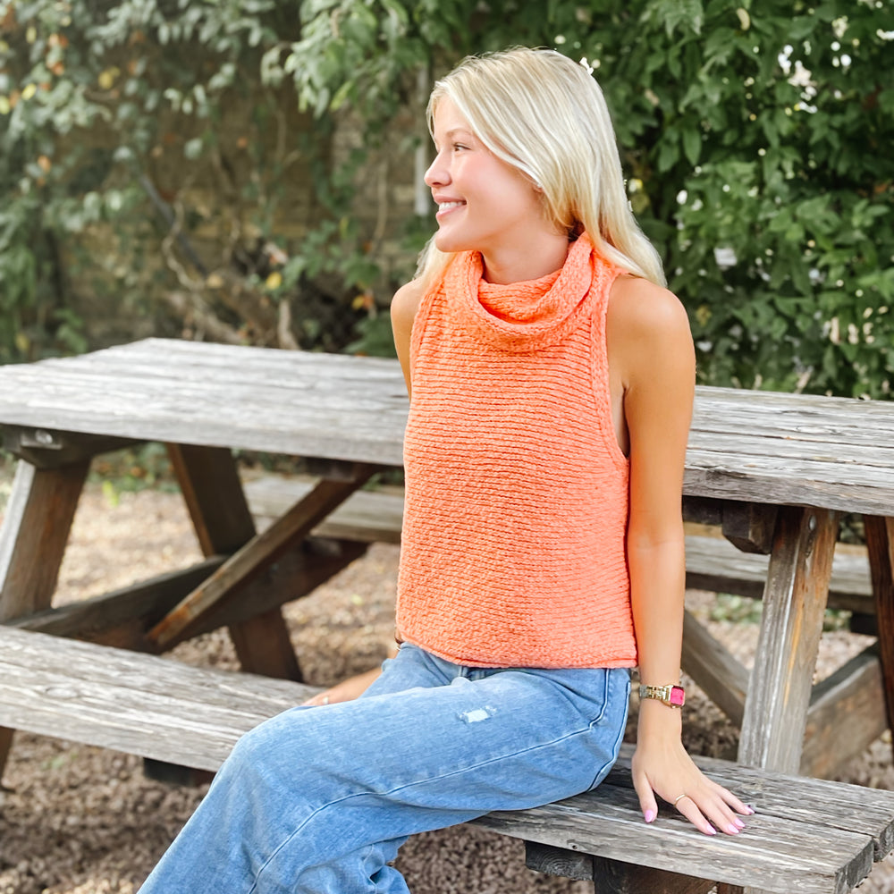 Sleeveless Turtleneck Sweater - Coral