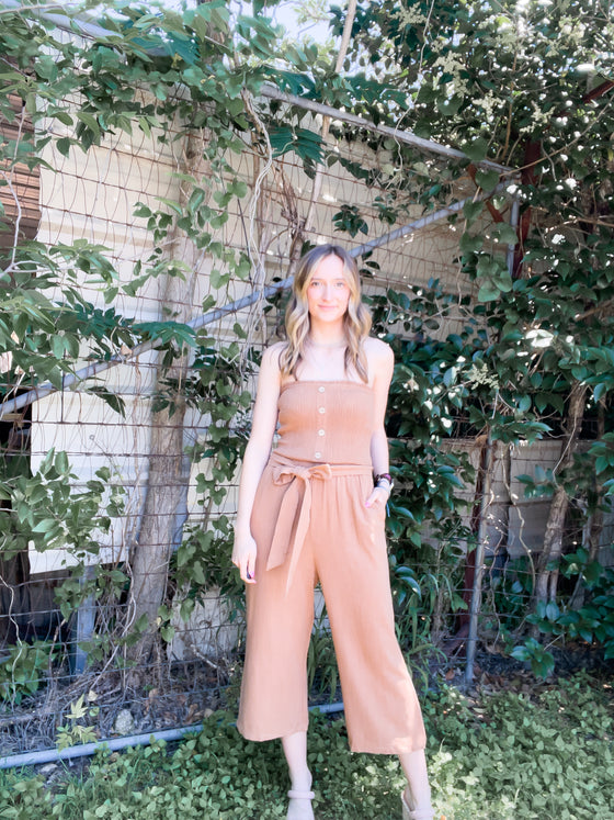 Smocked Linen Jumpsuit