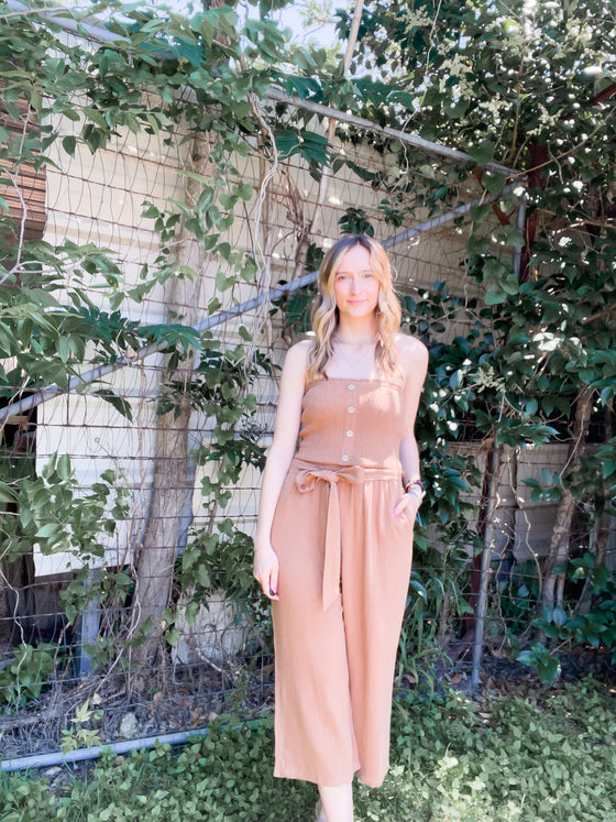 Smocked Linen Jumpsuit