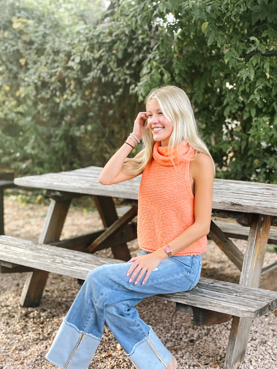 Sleeveless Turtleneck Sweater - Coral