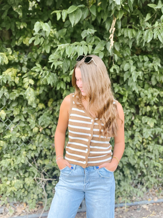 Striped Button Up Vest