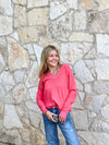 V-Neck Waffle Sweater - Coral