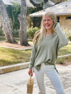 V-Neck Waffle Sweater - Dusty Sage