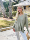 V-Neck Waffle Sweater - Dusty Sage