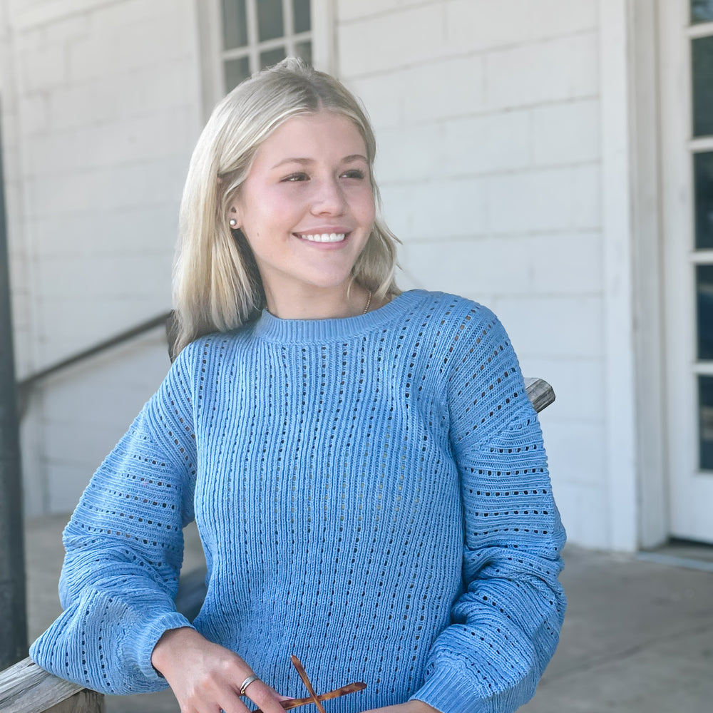 
                      
                        Open Knit Sky Sweater
                      
                    