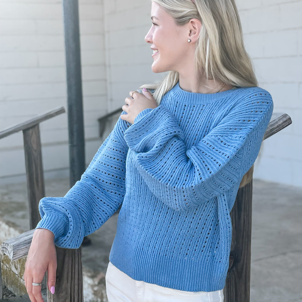 
                      
                        Open Knit Sky Sweater
                      
                    