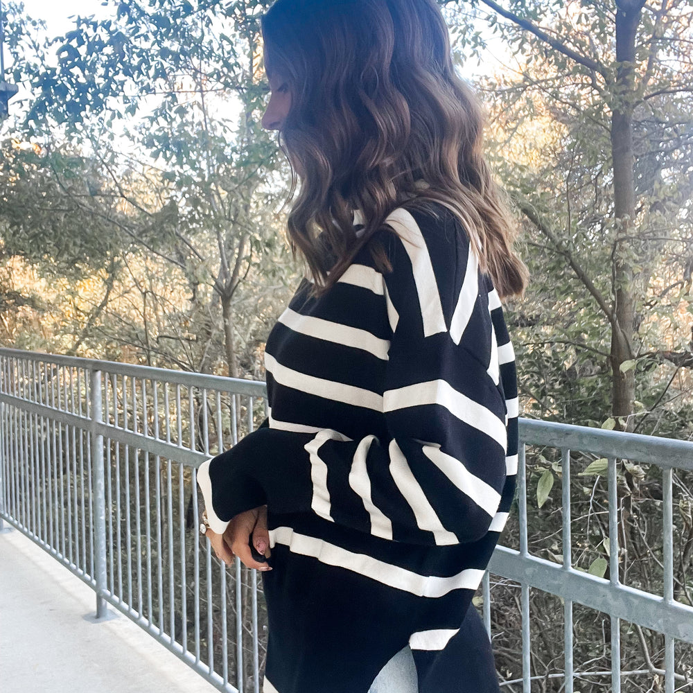 Split Hem Striped Turtleneck