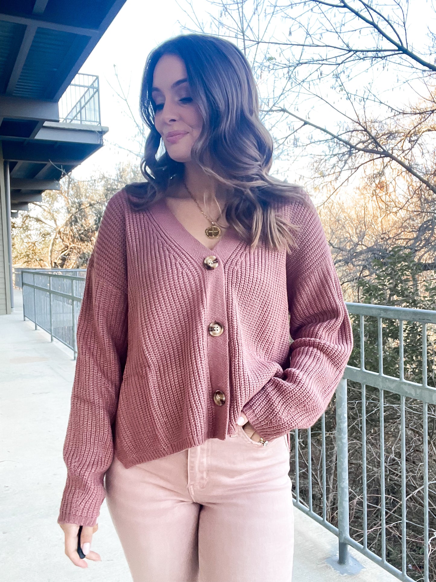 Button Sweater - Warm Pink