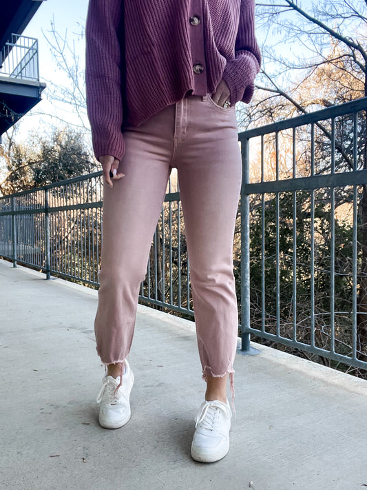 Vintage High Rise Crop Flare - Dusty Pink