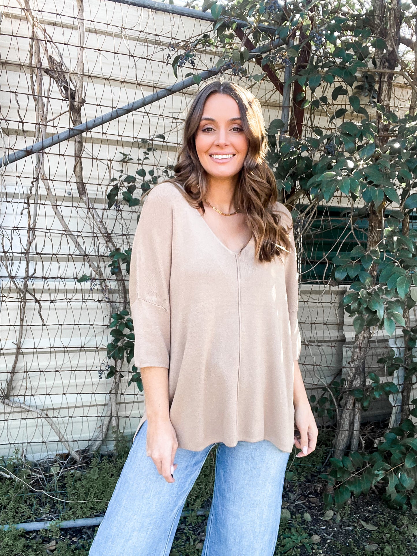 Classic V-neck Sweater -  taupe