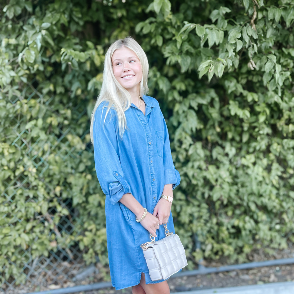 
                      
                        Denim Look Button Up Dress
                      
                    