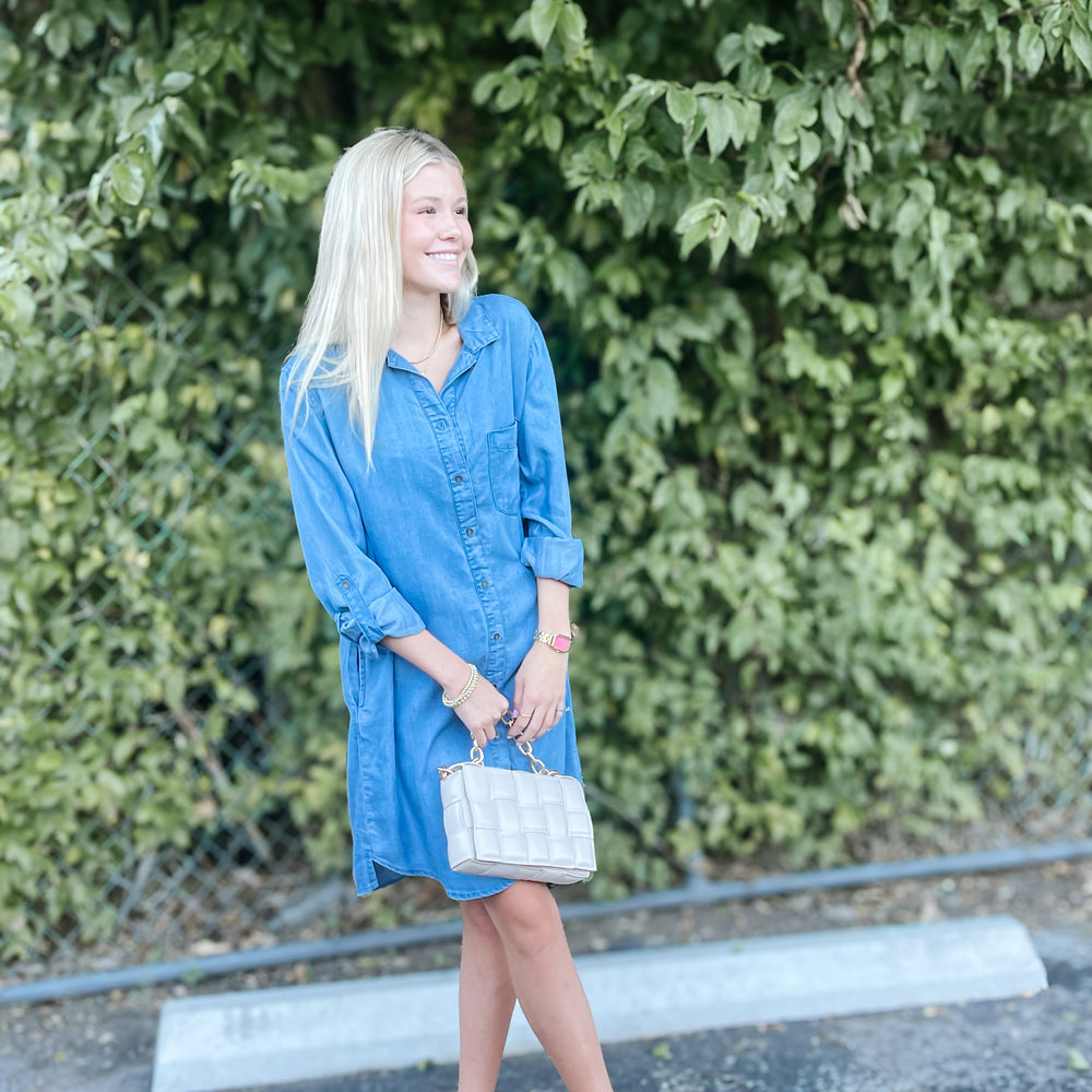 
                      
                        Denim Look Button Up Dress
                      
                    