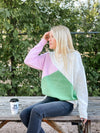 Green & Pink Color Block Sweater