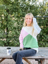 Green & Pink Color Block Sweater