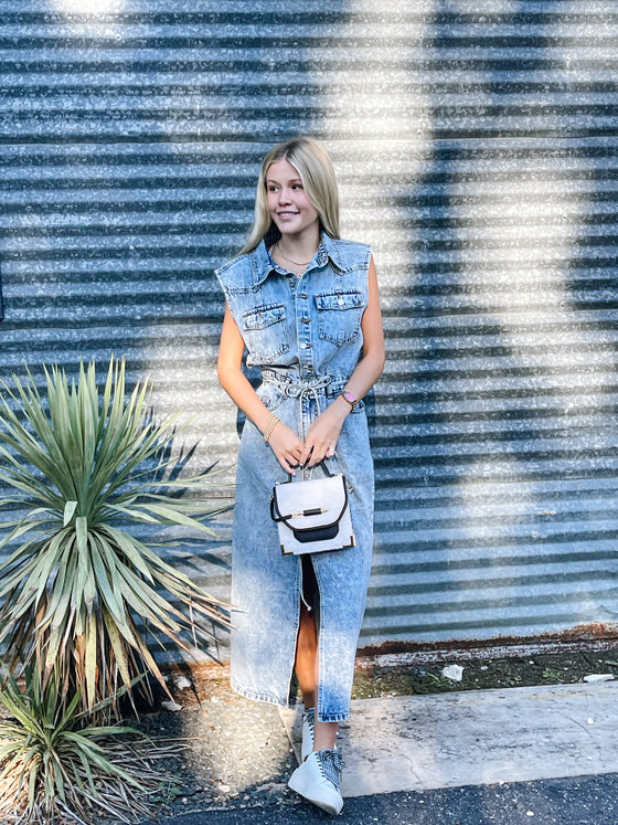 Acid Washed Denim Midi Dress