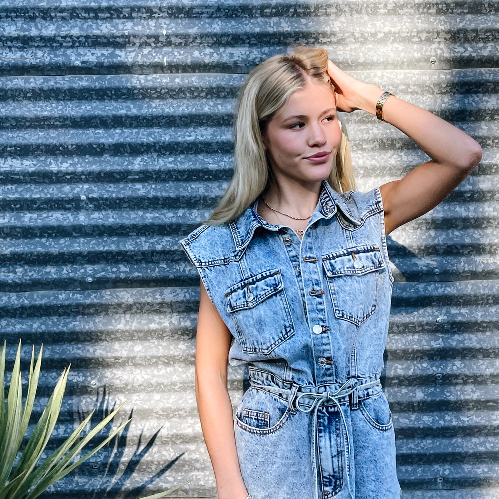 Acid Washed Denim Midi Dress