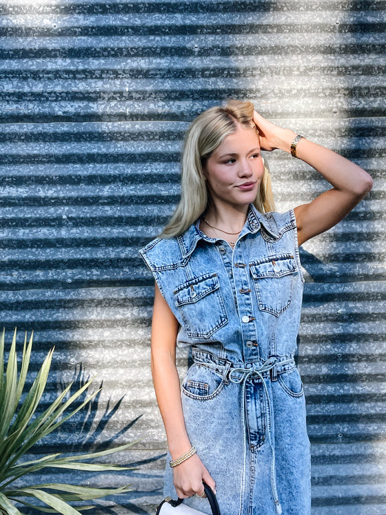 Acid Washed Denim Midi Dress