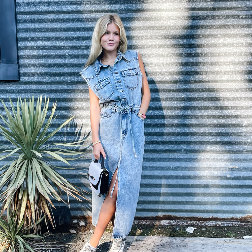 
                      
                        Acid Washed Denim Midi Dress
                      
                    