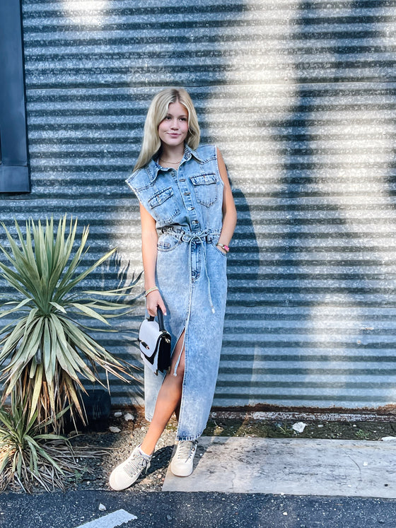 Acid Washed Denim Midi Dress