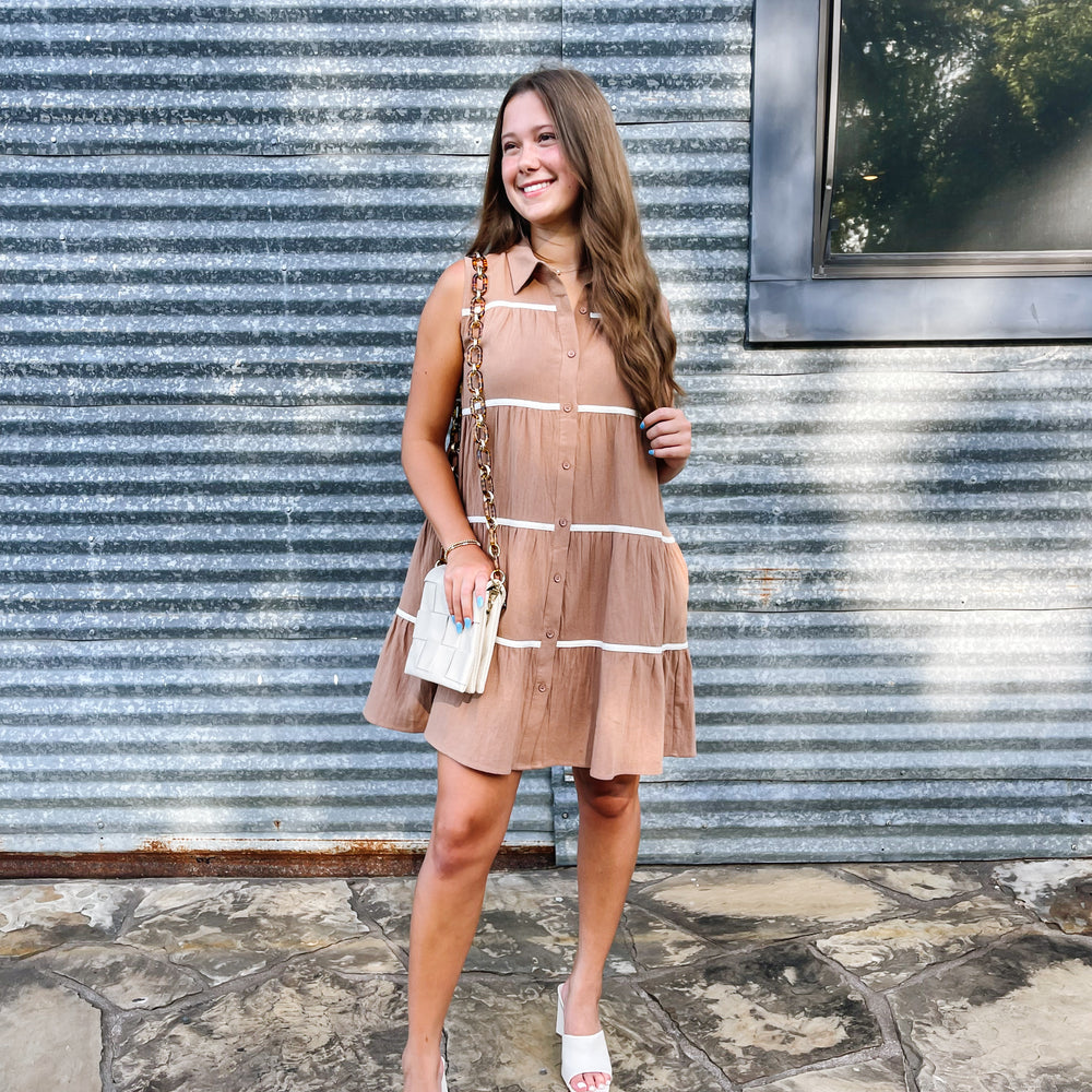 
                      
                        Tiered Mini Shirt Dress
                      
                    