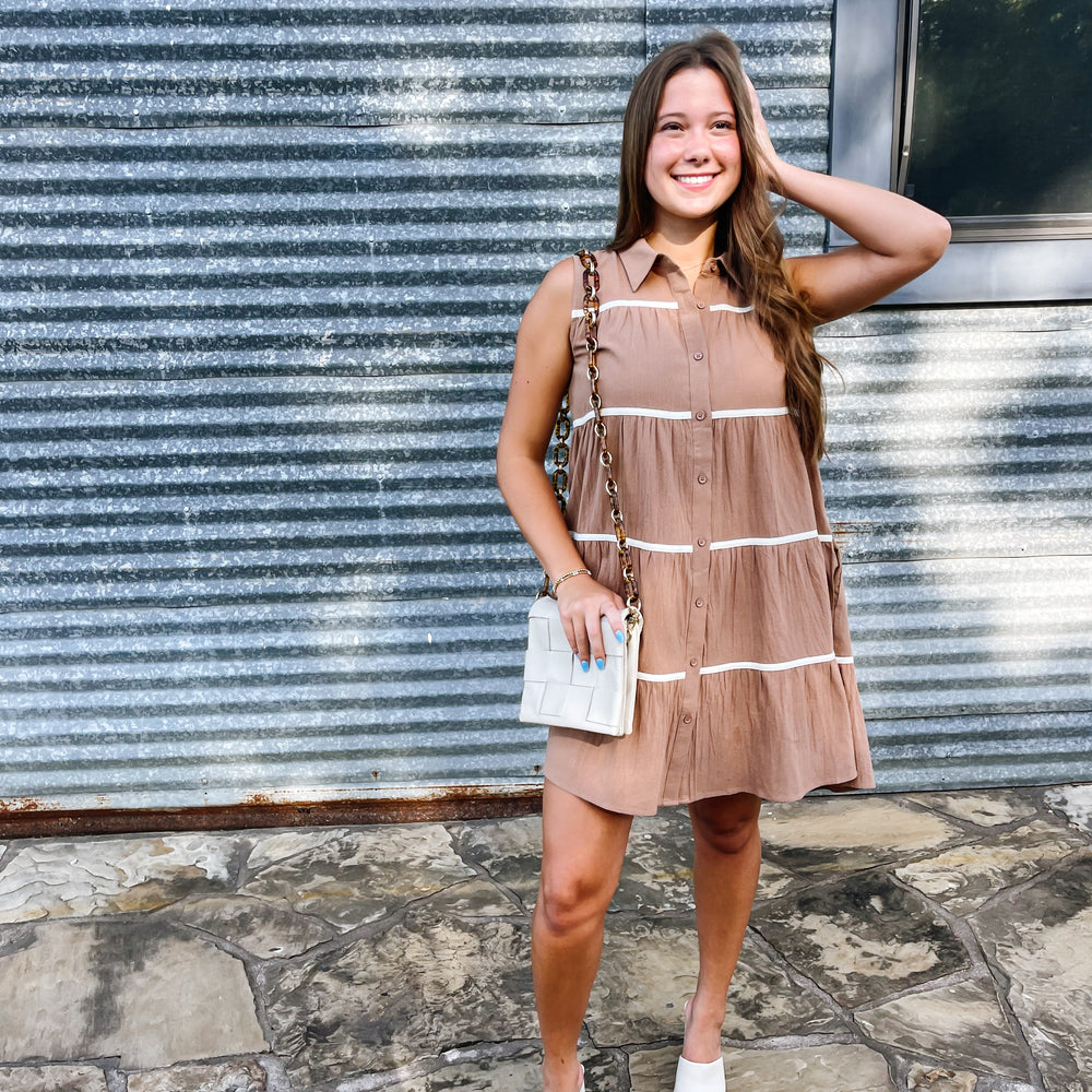 
                      
                        Tiered Mini Shirt Dress
                      
                    