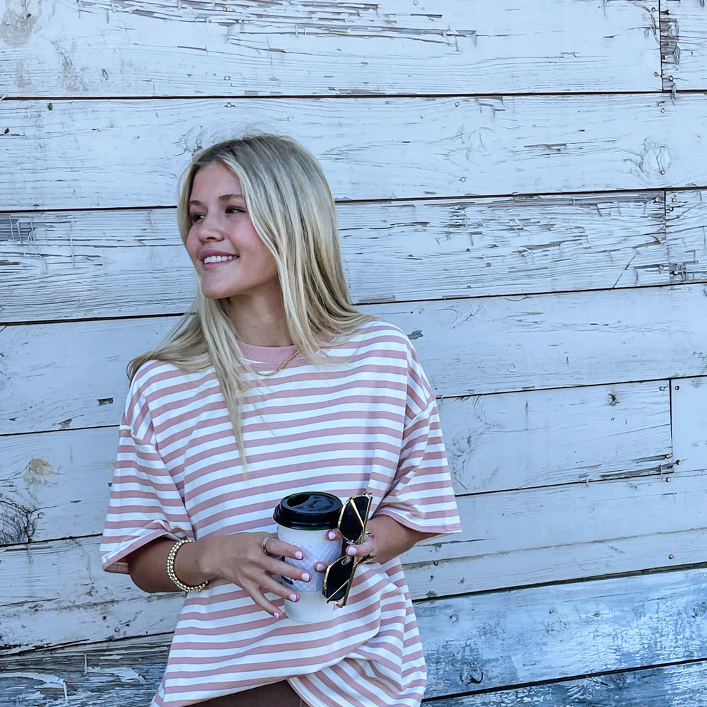 
                      
                        Dusty Pink Striped Tee
                      
                    