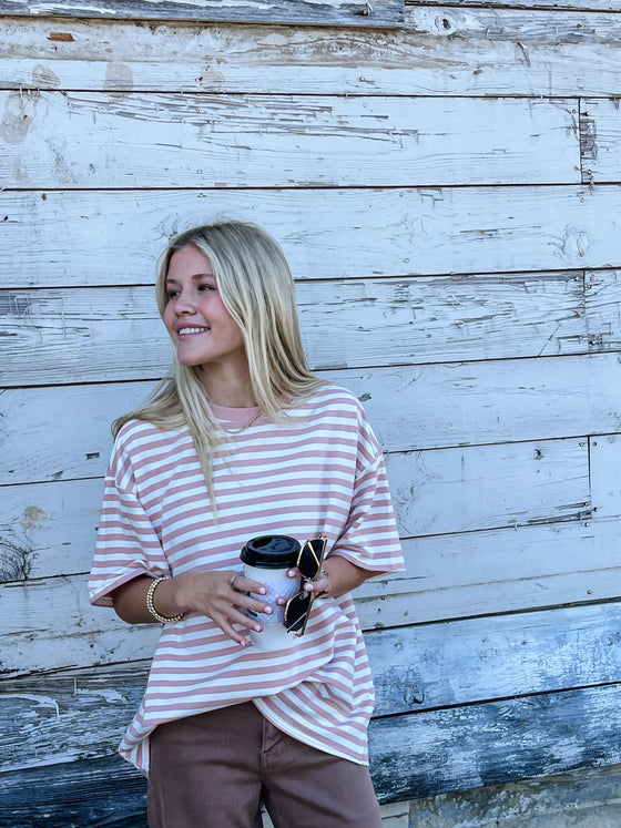 Dusty Pink Striped Tee