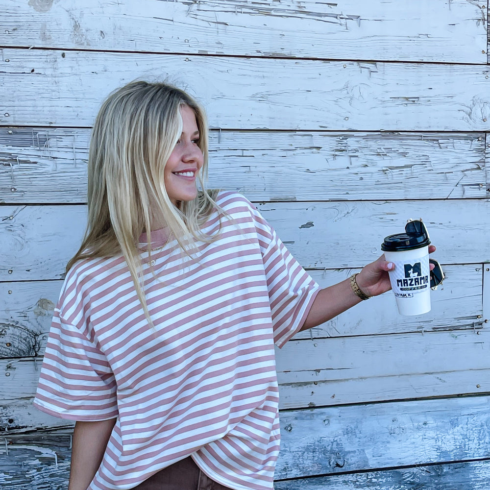 
                      
                        Dusty Pink Striped Tee
                      
                    