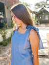 Dusty Blue Ribbon Dress