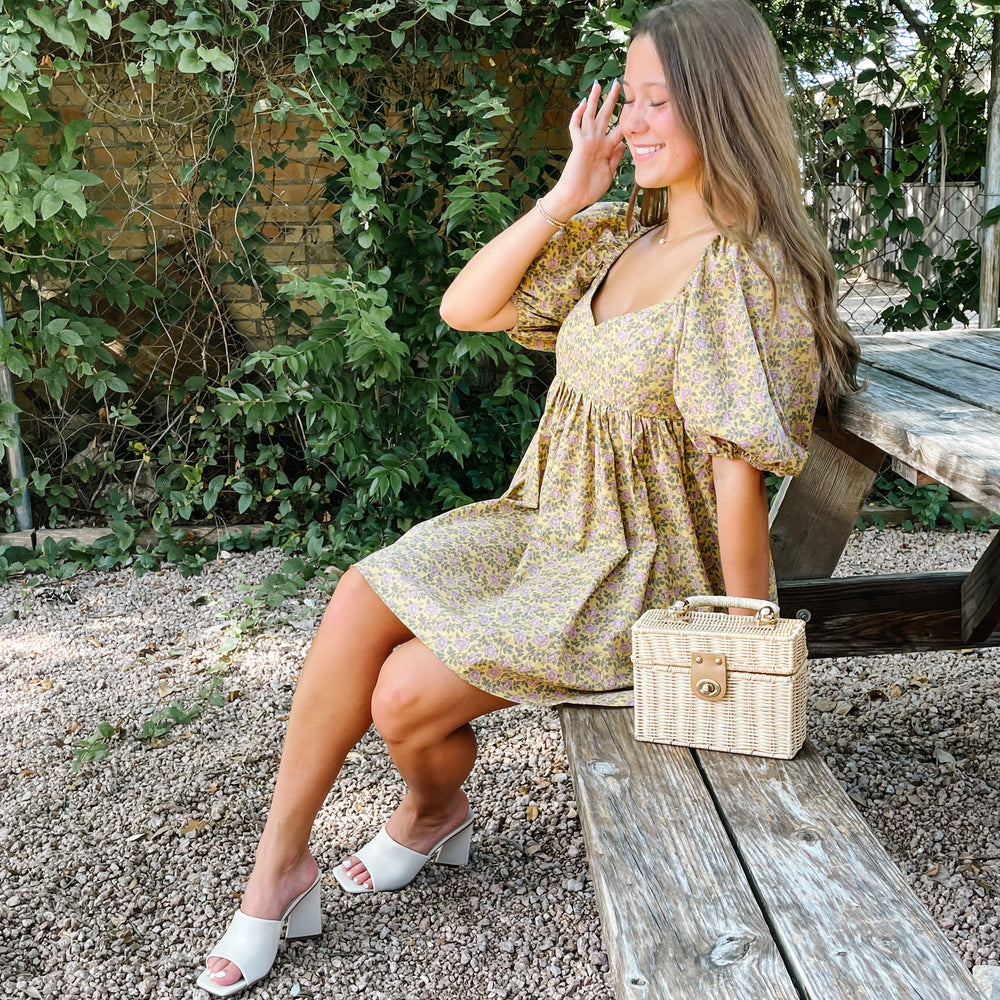 
                      
                        Mustard Floral Print Dress
                      
                    