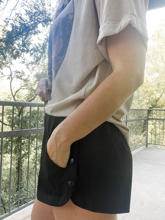 Button Athletic Shorts - Black