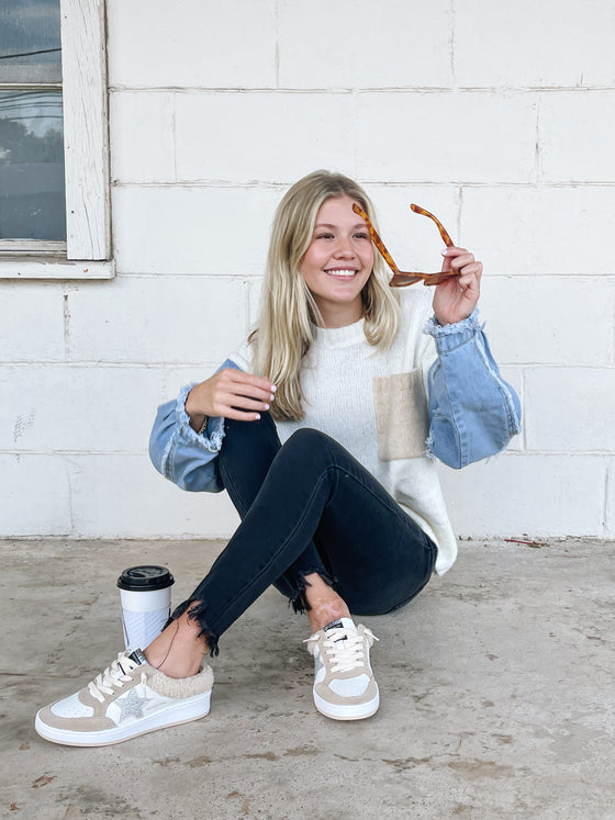 Denim Sleeve Sweater