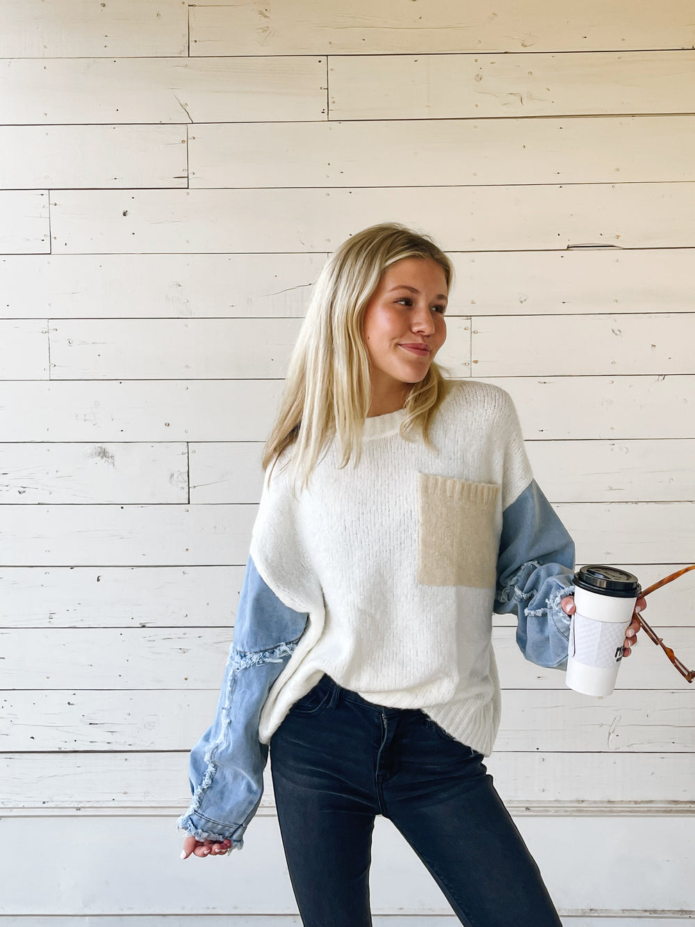 Denim Sleeve Sweater